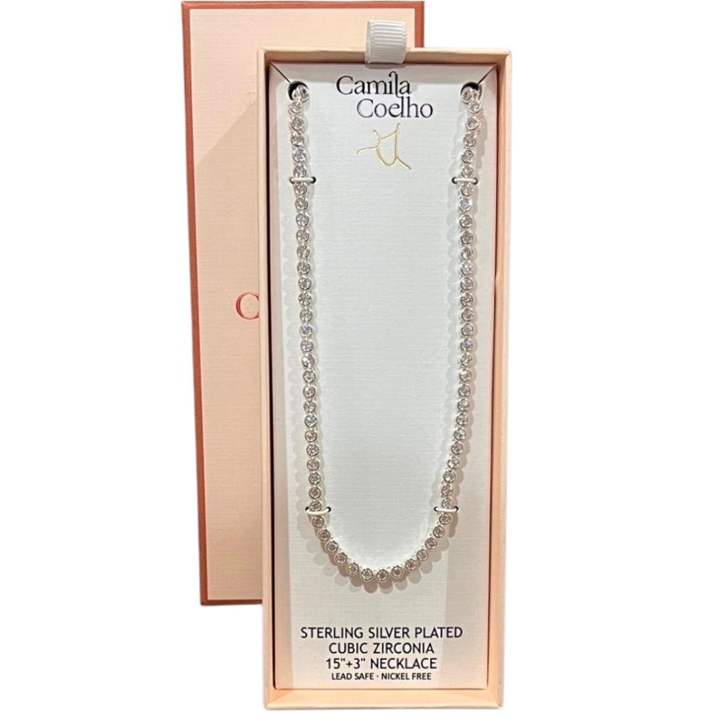 Camila Coelho Beautiful Silver Tone Cubiz Zirconia 15in Necklace 90$